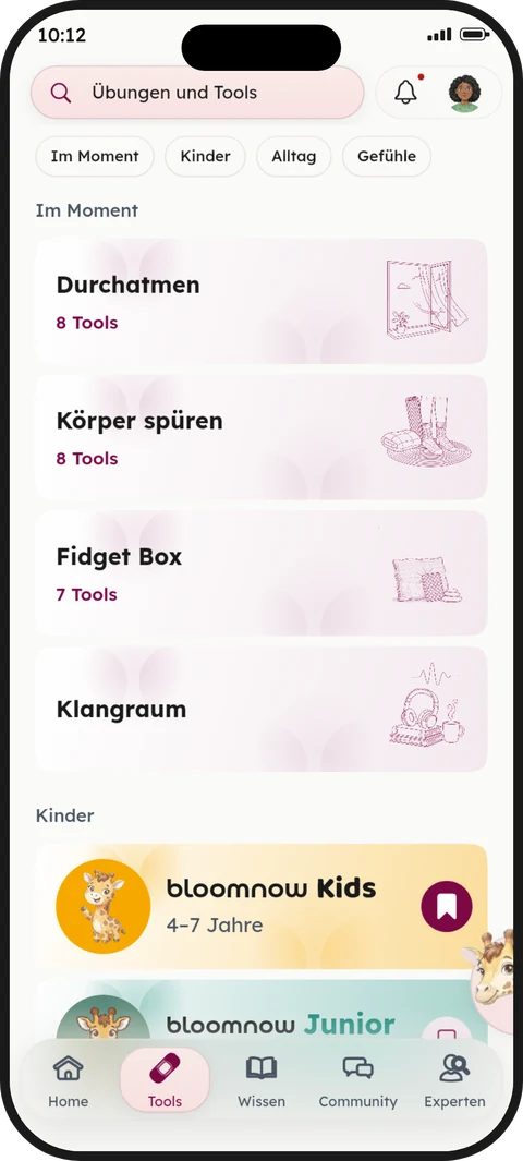 Die Tools in der App, sortiert nach dem Moment